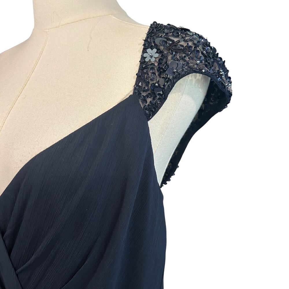 NWT Adrianna Papell Bead Yoke Chiffon Maxi Dress Mermaid Gown SZ 12 Formal Black - Picture 5 of 11